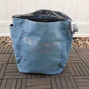 NWT Victoria's Secret logo denim tote bag w/studs